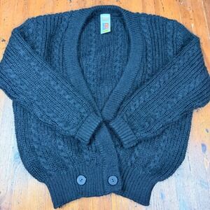 Vintage St Michael Black Mohair Blend Cable Knit Cardigan Sweater UK 8-10 US S